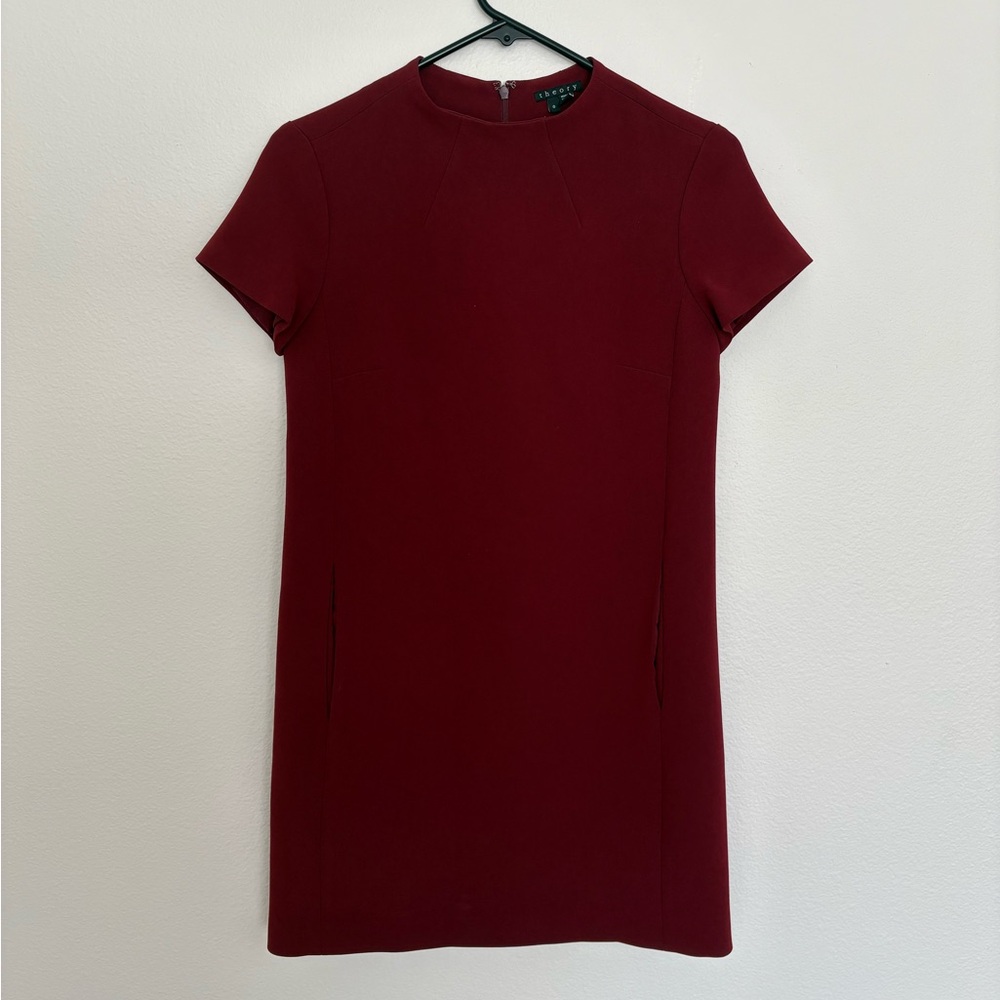 Theory Burgundy Short Sleeve Shift Dress Size 0 USA Made